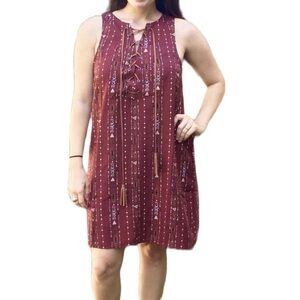 𝅺ENTRO rust aztec western tie neck shift dress